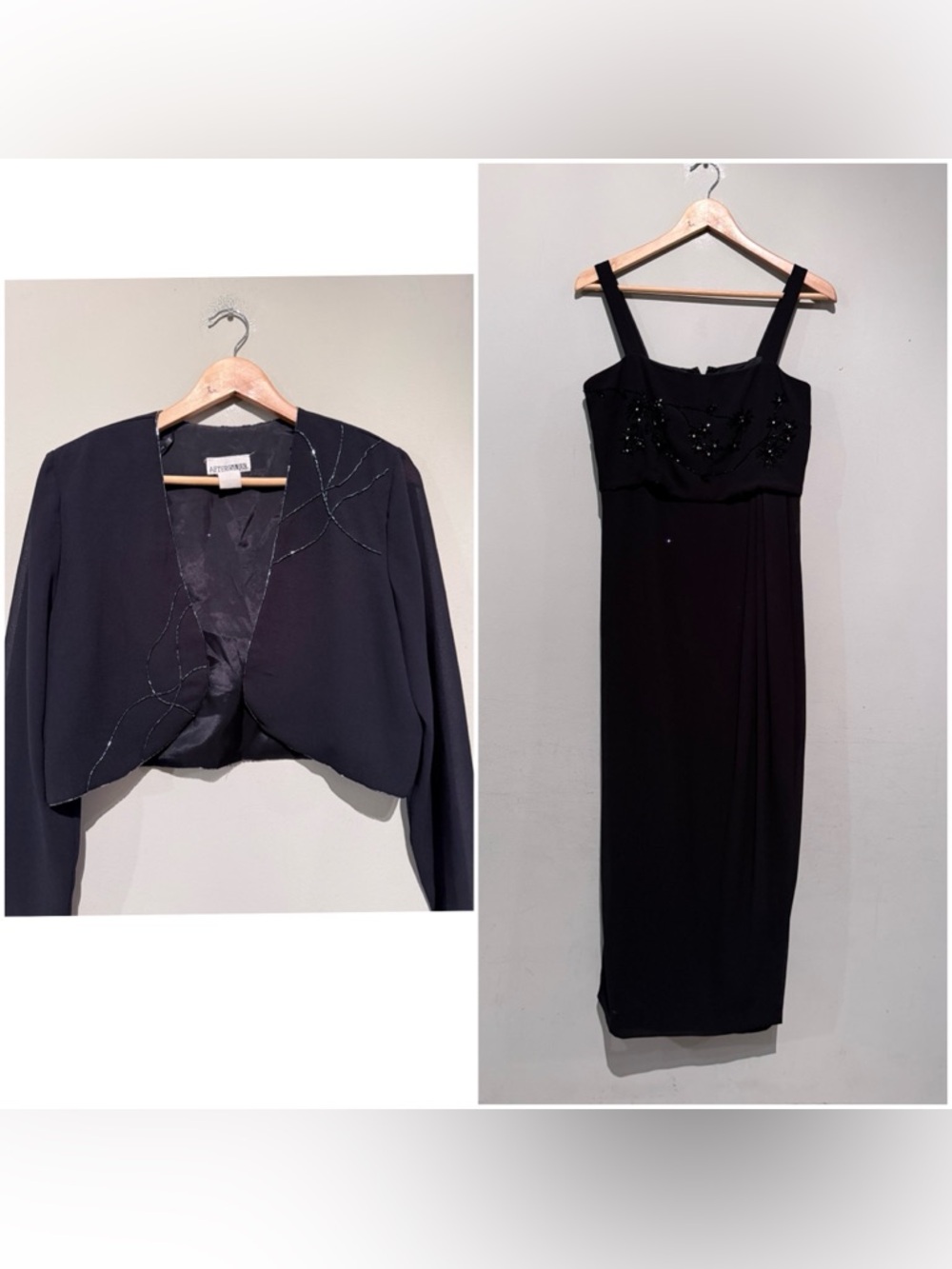 VINTAGE Y2K 2 Pc Set Dress/Jacket Beaded Black Long Gown Women 10p Party Formal